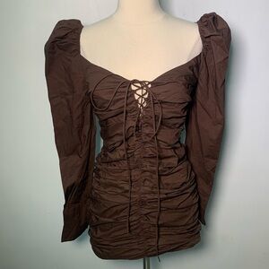 ZARA WOMEN STUDIO  NWT Brown Ruched Dress SIZE M ref 7762/628 balloon sleeves